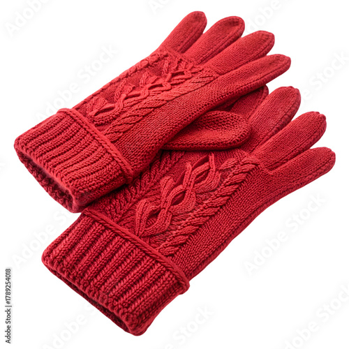 Vibrant Red Knitted Gloves - Warm Winter Fashion & Apparel Accessory on transparent background