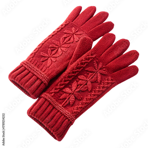 Red Knitted Winter Gloves | Fashion Accessory for Warmth & Comfort on transparent background