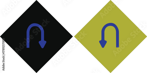 Road Navigation arrow icon set.Go straight, this way, one way only, U turn, left and right arrows symbol.arrow icon set in black circular road sign style.Crossroads IconDifferent Style