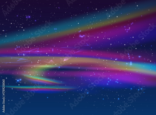 Night blue starry sky, purple galaxy background. Realistic starry sky with gradient. Milky way with shining stars. Night sky with light effect.