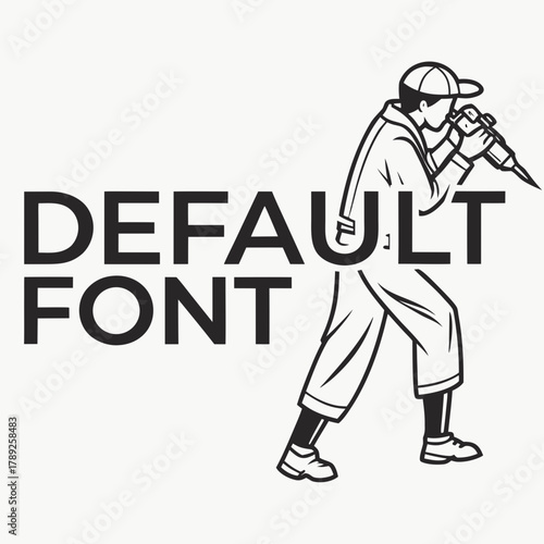 Default font with construction worker, showcasing a bold typeface with a dynamic illustration