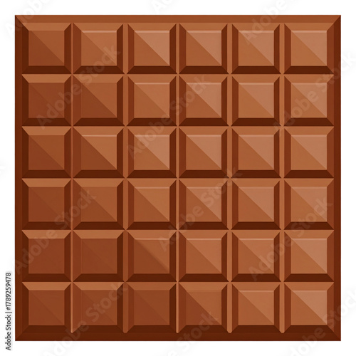 A whole chocolate bar with evenly shaped square pieces.