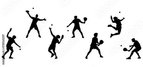 Collection of Padel Players Silhouettes in Various Poses