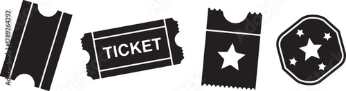 Black tickets with stars and text admission entry