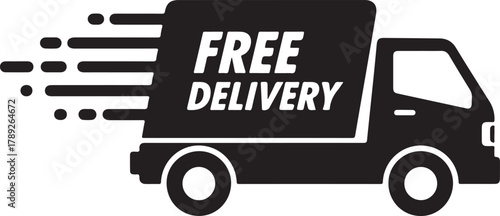 Black truck with white text free delivery transportation logistics
