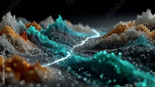 Dynamic 3D Data Visualization Of Financial Growth Pathway In Night Scene