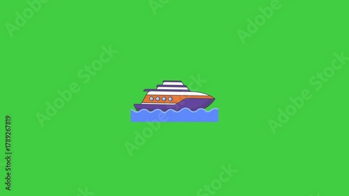 Ferry boat animation sailing across the sea, symbolizing transportation, travel, and maritime tourism.
