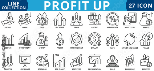 Profit up icon set outline style icon set collection vector illustration