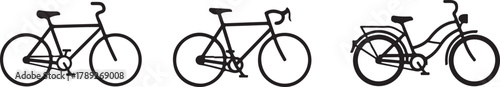 Three black bicycle outlines on white background bike transport