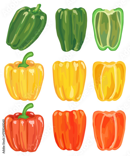 ピーマンとパプリカのイラストセット ベクター素材
