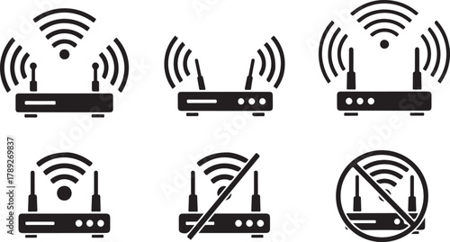 Wireless routers with signal indicators and prohibition signs wifi connection