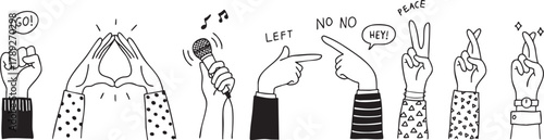 Cute and expressive hand gestures with playful accessories perfect for stickers, character design, and communication graphics