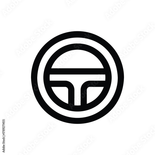 Simple Black and White Steering Wheel Icon Design.