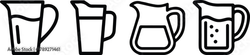 Water Pitcher and Beverage Jug Icons Set
