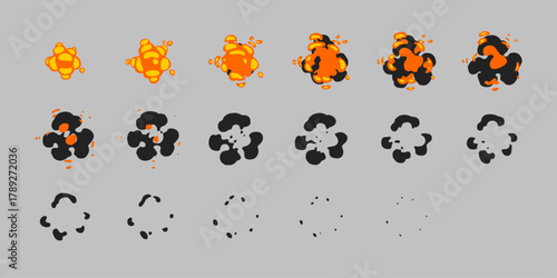 Explosion animation. Animated Explosion Sprite sheet for game, cartoon or animation.