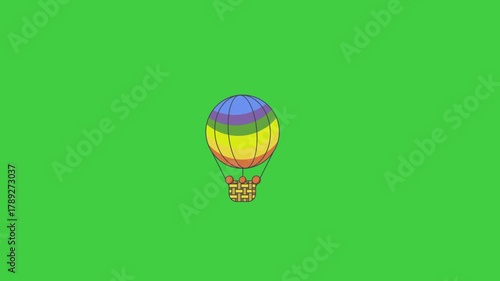 Colorful hot air balloon animation floating in the sky, symbolizing travel, adventure, and freedom.
