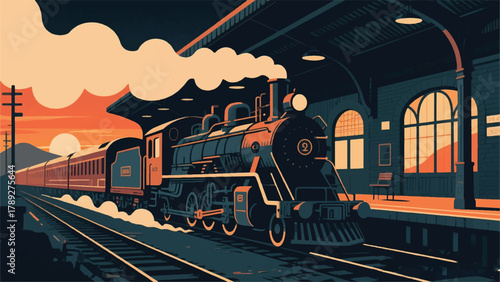 Steam Locomotive Illustrator Artwork Banner Background Design Template 