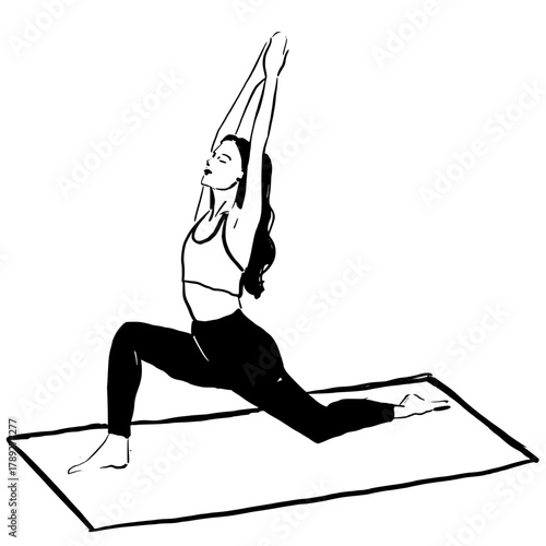 Woman doing yoga vector illustration. 
women's fitness illustration vectorized ink drawing