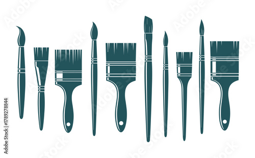 Art paint brushes collection. Artist tools set. Creative hobby equipment accessory kit