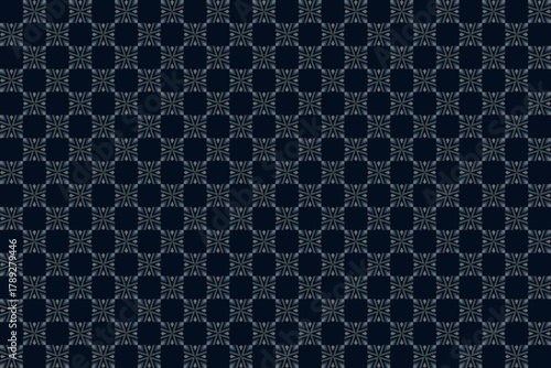 Abstract seamless pattern with grey n blue stencil square on dark blue background. Vector illustration, for masculine shirt lady dress cloth cover decoration textile wallpaper all over