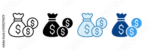 Money Bag Icon Set Multiple Style Collection