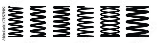 Black springs set on white background. Illustration of various compression springs design.