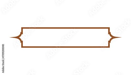 Brown elegant rectangle frame with decorative points on the sides isolated on a white background.
