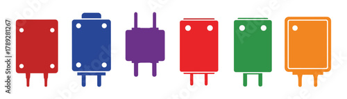 Collection of different colored electronic components set isolated on white background