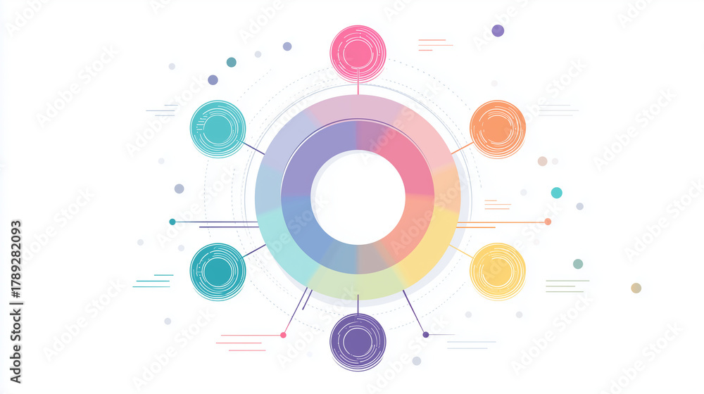 Fototapeta premium Colorful Donut Chart with Linked Data Nodes | Analytics Dashboard & Business Metrics
