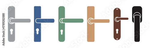 Collection of various door handles with keyholes on a white background
