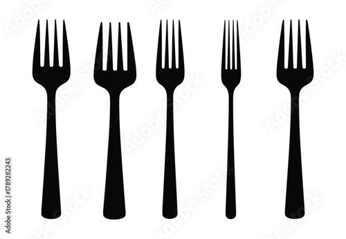 Collection of various dining forks, different styles of kitchen utensils cutlery set