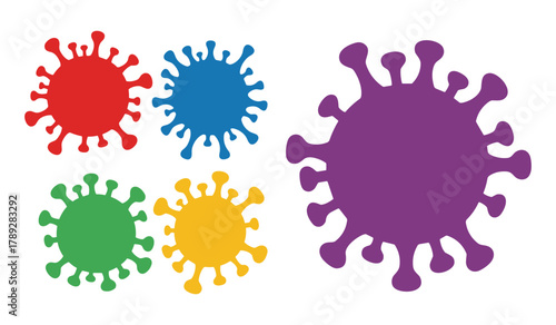 Colorful virus icon set. Microbe pathogen elements. Coronavirus covid pandemic symbols.