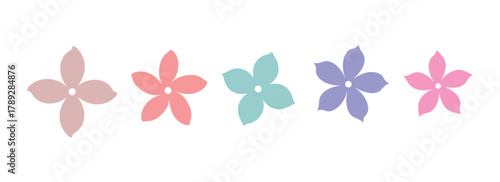 Five different pastel colored flowers spring bloom nature decorative elements