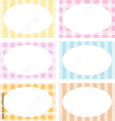 Cute pastel rectangle frame set with stripe and checked patterns for animal print, decoration, polaroid photo, ad template, social media, poster, book cover design, notepad, sticky note, memo, banners