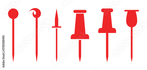 Red push pins collection isolated on white background