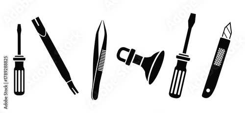 Black silhouette repair tools collection