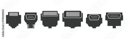 Collection of various computer connectors vector set