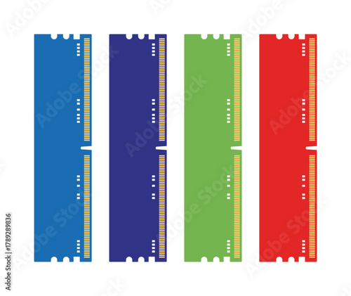 Different colors computer ram memory module flat icons