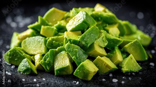 Close Up of Diced Ripe Avocado Cubes Ready to Eat