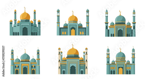 Beautiful Islamic Mosques Collection Architectural Icons for Religious and Cultural Use