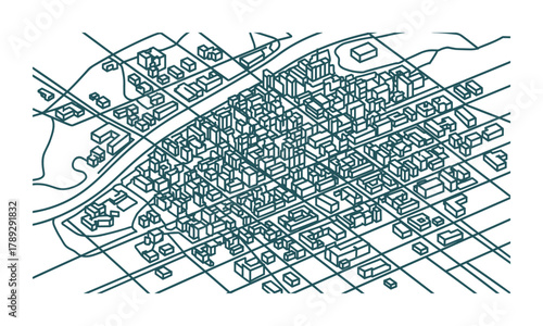 City map isometric outline architecture drawing