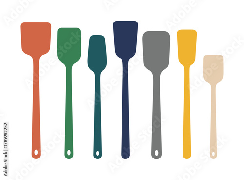Colorful silicone kitchen spatulas set isolated