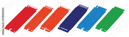 Collection of colorful m2 ssd storage devices