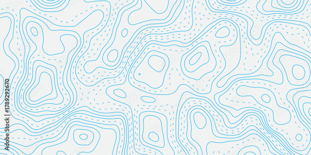 Fototapeta premium Abstract topographic contour map pattern in soft blue lines on white background. Minimalist elevation design for geography, mapping, travel, or modern backgrounds. Clean vector style illustration.