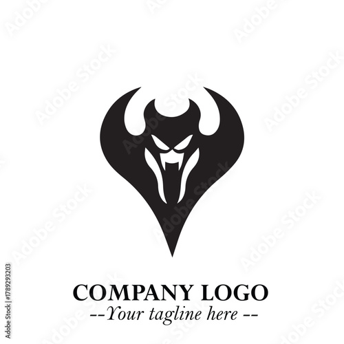 Head of Vampire Logo Symbol in Black on the White Background with Gothic Horror Vector Design