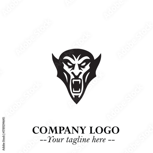 Head of Vampire Logo Symbol in Black on the White Background with Gothic Horror Vector Design