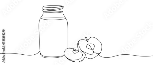 One continuous line of apple juice one line illustration. Vector linear illustration. Editable stroke.