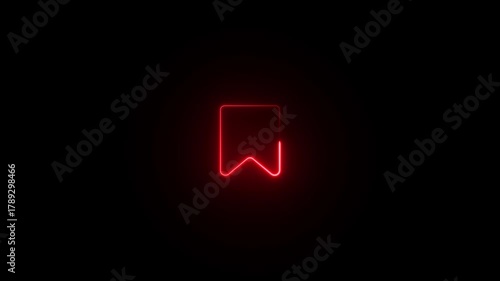 Red neon bookmark icon glowing on a black background save