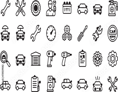 Automotive Service and Repair Icons for Car Maintenance and Garage Services