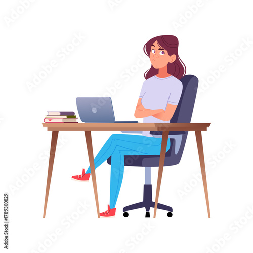 Young woman thoughtful or dissatisfied contemplating problem 